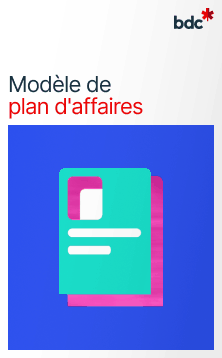 Illustration d'un document papier aux couleurs vives avec le texte Modèle de Plan d'affaires