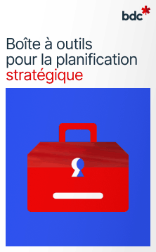 Illustration d'une boîte à outils rouge avec le texte Boîte à outils pour la planification stratégique