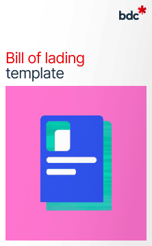 Illustration of a paper document in bright colors with text Bill of lading template
