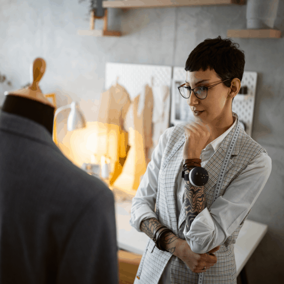 Designer de mode travaillant dans son atelier moderne